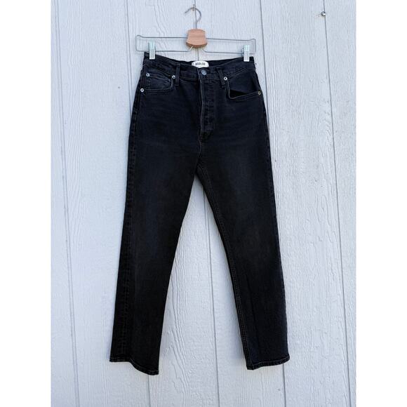 AGOLDE dark wash Riley high rise straight crop button fly denim jeans Panoramic - Picture 2 of 14